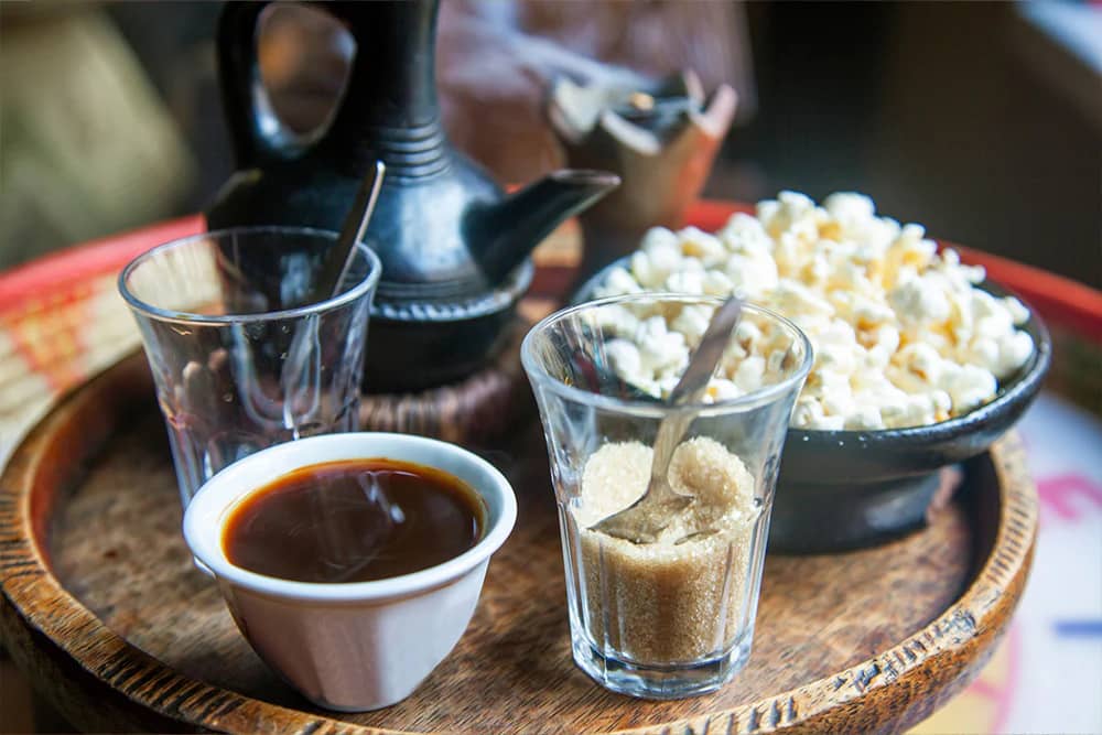 Ethiopian single-origin coffee served alongside pastries and fresh fruit for flavour pairing